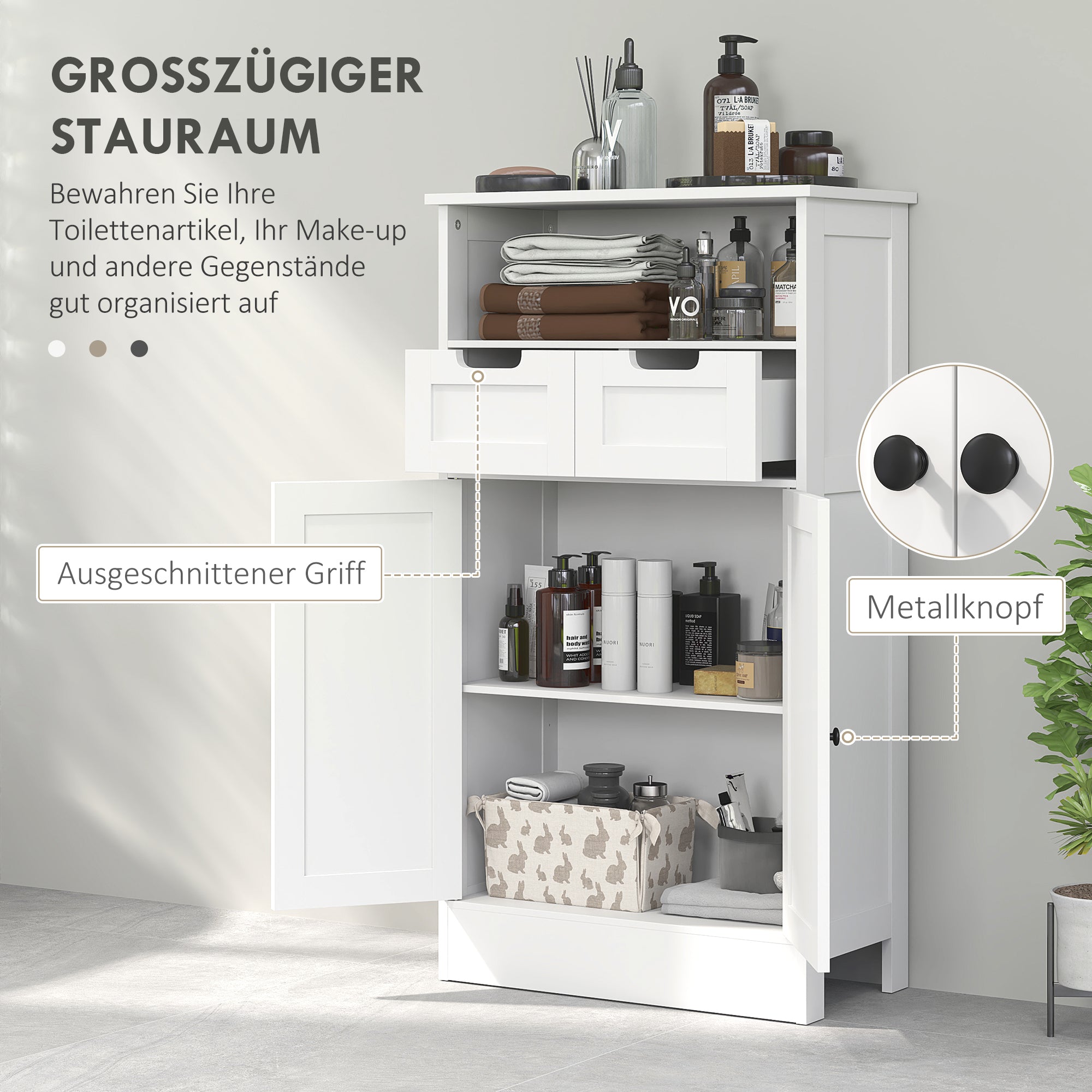 Bathroom Cabinet Bathroom Cabinet Tall Cabinet with Adjustable Shelf, 2 Drawers, 2 Doors, Cabinet Storage Cabinet for Bathroom, Living Room 60 x 30 x 108.8 cm White