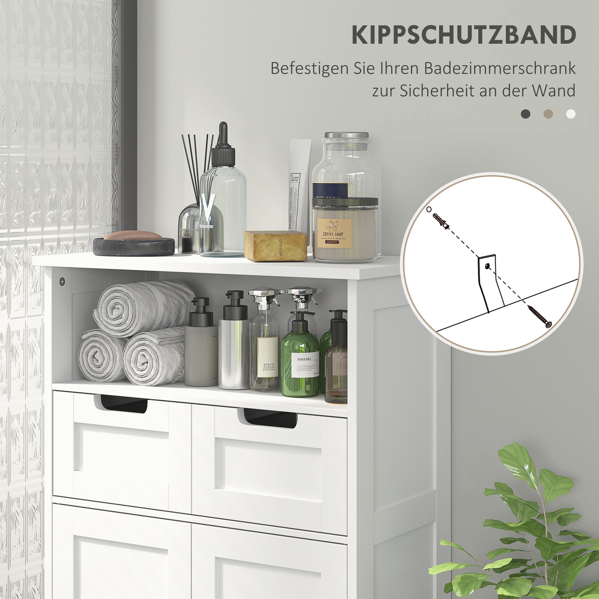Bathroom Cabinet Bathroom Cabinet Tall Cabinet with Adjustable Shelf, 2 Drawers, 2 Doors, Cabinet Storage Cabinet for Bathroom, Living Room 60 x 30 x 108.8 cm White
