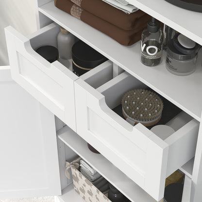 Bathroom Cabinet Bathroom Cabinet Tall Cabinet with Adjustable Shelf, 2 Drawers, 2 Doors, Cabinet Storage Cabinet for Bathroom, Living Room 60 x 30 x 108.8 cm White