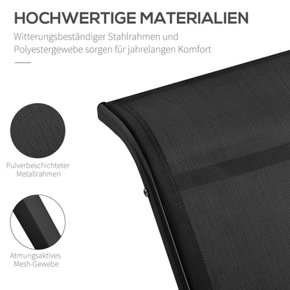 Garden Lounger Set Metal Mesh 3-Piece Sun Lounger with Tea Table Garden Furniture Set with 2 Sun Loungers, 1 Side Table Outdoor Seating Group for Garden, Balcony 59W x 169D x 66H cm Black