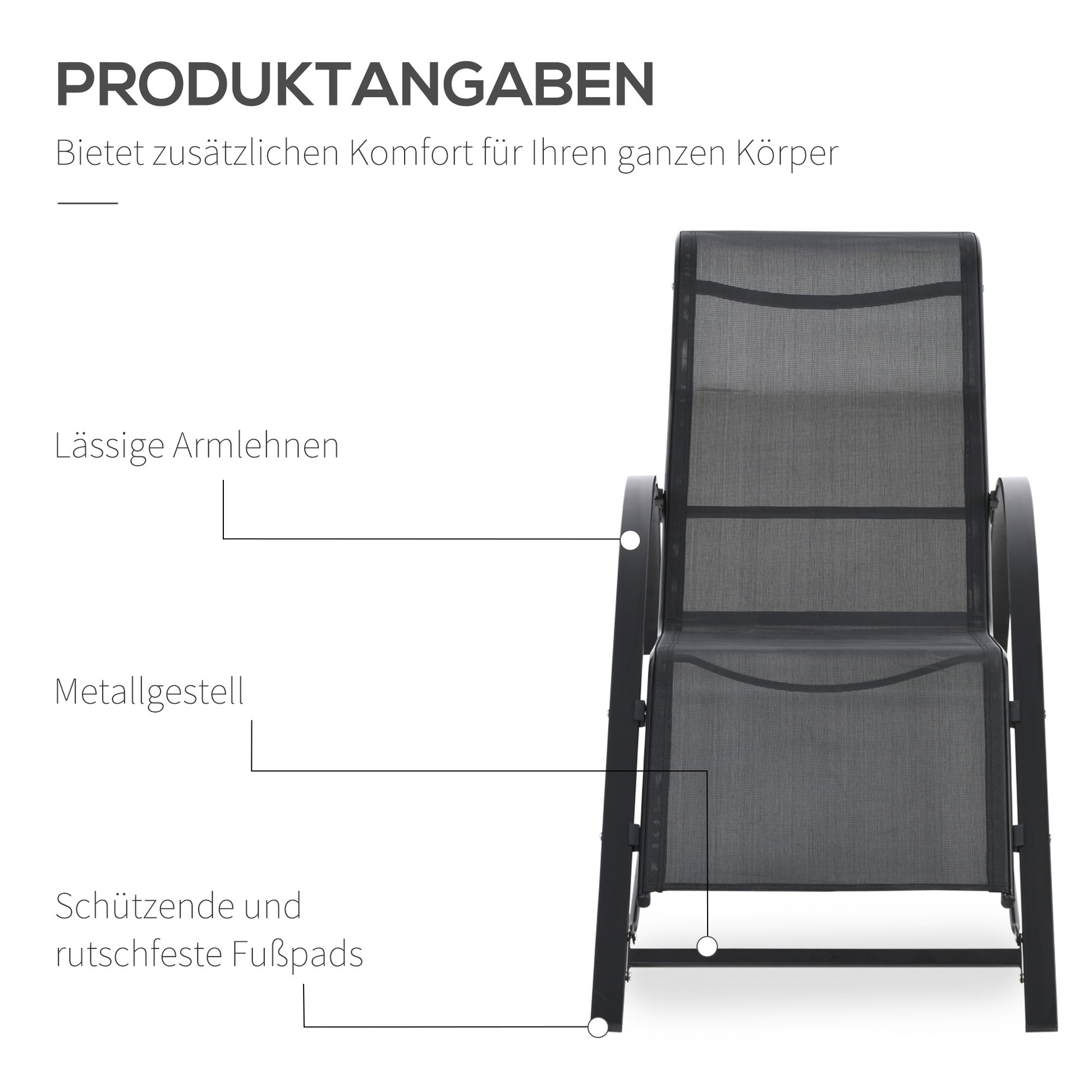 Garden Lounger Set Metal Mesh 3-Piece Sun Lounger with Tea Table Garden Furniture Set with 2 Sun Loungers, 1 Side Table Outdoor Seating Group for Garden, Balcony 59W x 169D x 66H cm Black