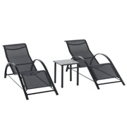 Garden Lounger Set Metal Mesh 3-Piece Sun Lounger with Tea Table Garden Furniture Set with 2 Sun Loungers, 1 Side Table Outdoor Seating Group for Garden, Balcony 59W x 169D x 66H cm Black