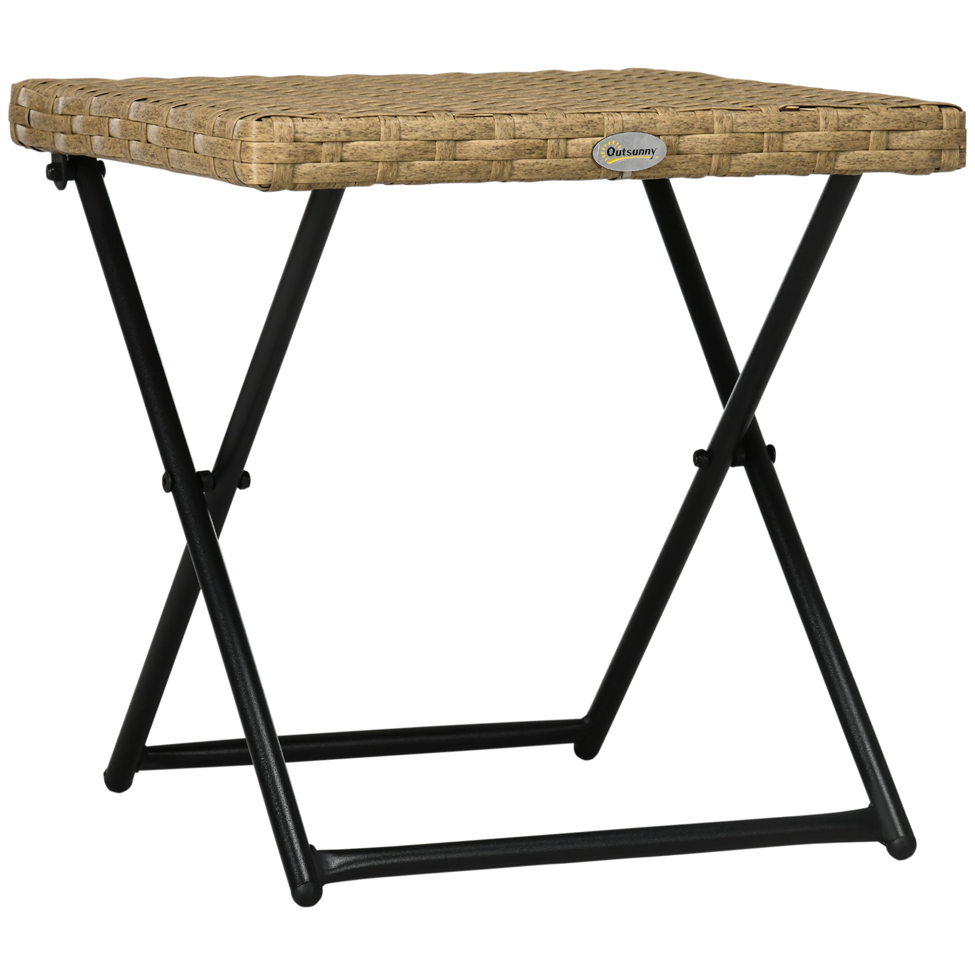 Folding Side Table made of Poly Rattan Coffee Table End Table Tray Balcony Table Patio Table Coffee Table Garden Furniture Rattan Table for Garden Terrace Balcony, 40x40x40cm Natural Wood