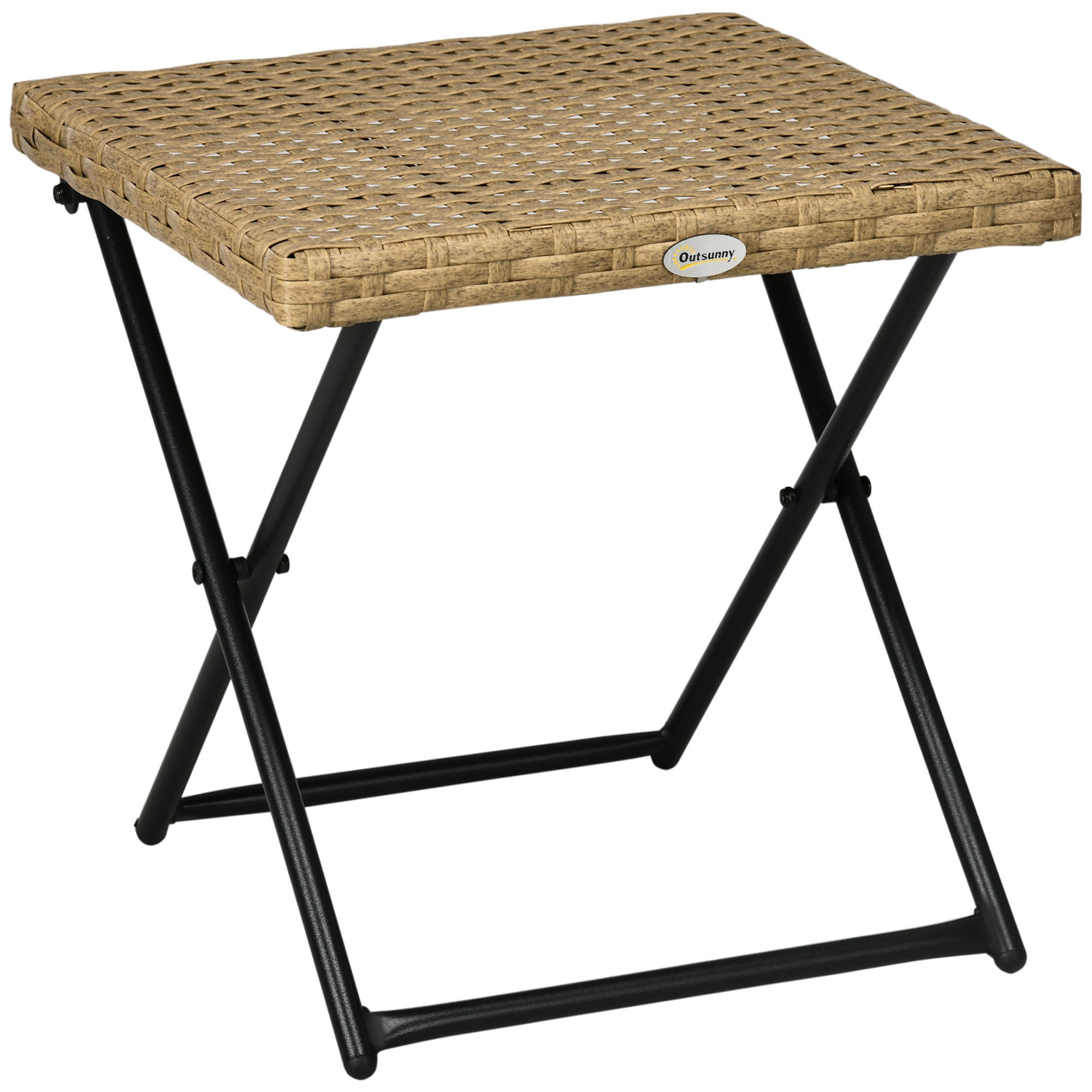 Folding Side Table made of Poly Rattan Coffee Table End Table Tray Balcony Table Patio Table Coffee Table Garden Furniture Rattan Table for Garden Terrace Balcony, 40x40x40cm Natural Wood
