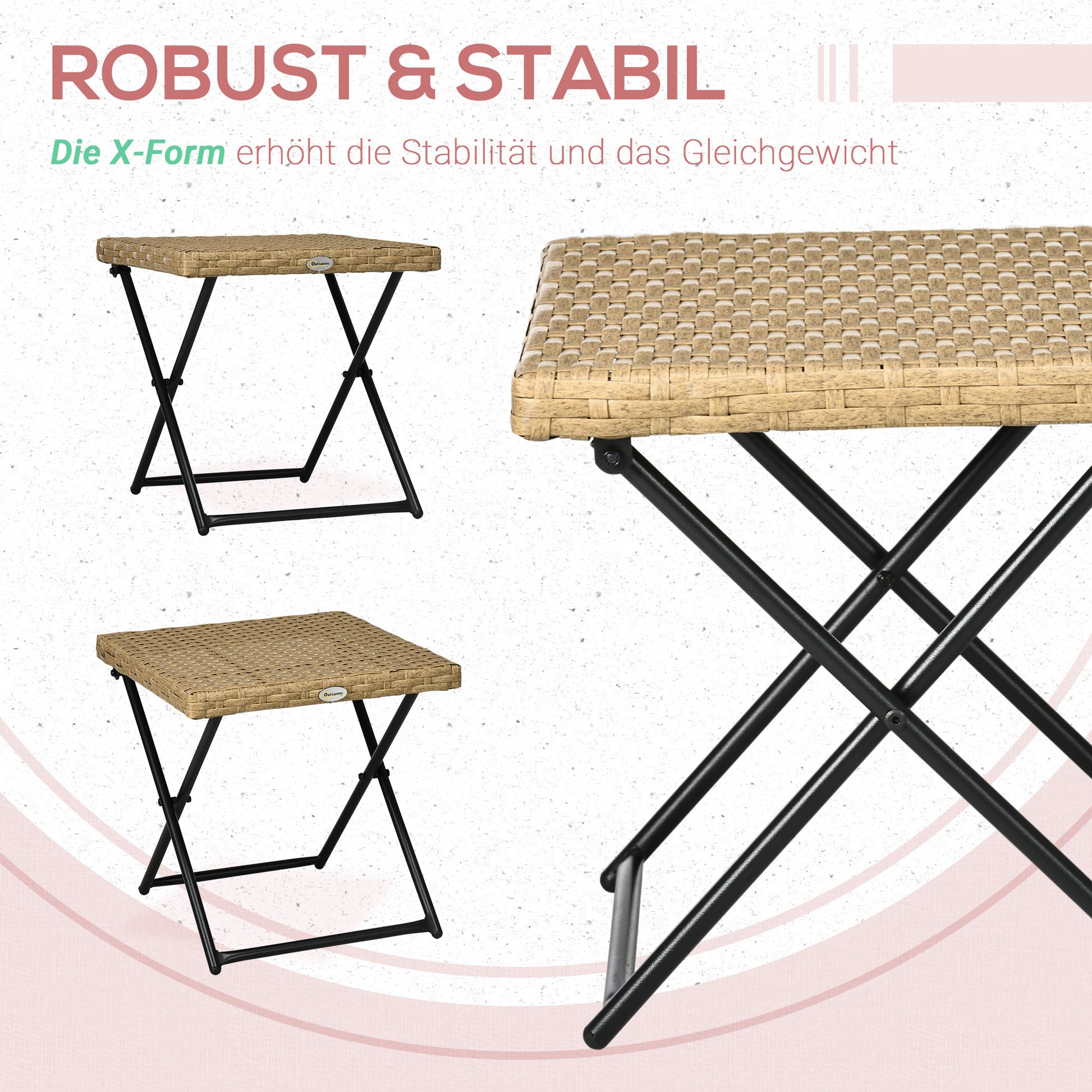 Folding Side Table made of Poly Rattan Coffee Table End Table Tray Balcony Table Patio Table Coffee Table Garden Furniture Rattan Table for Garden Terrace Balcony, 40x40x40cm Natural Wood