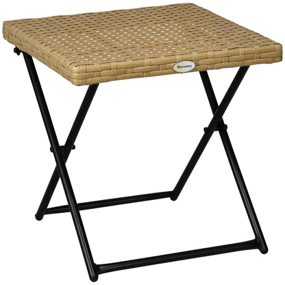 Folding Side Table made of Poly Rattan Coffee Table End Table Tray Balcony Table Patio Table Coffee Table Garden Furniture Rattan Table for Garden Terrace Balcony, 40x40x40cm Natural Wood
