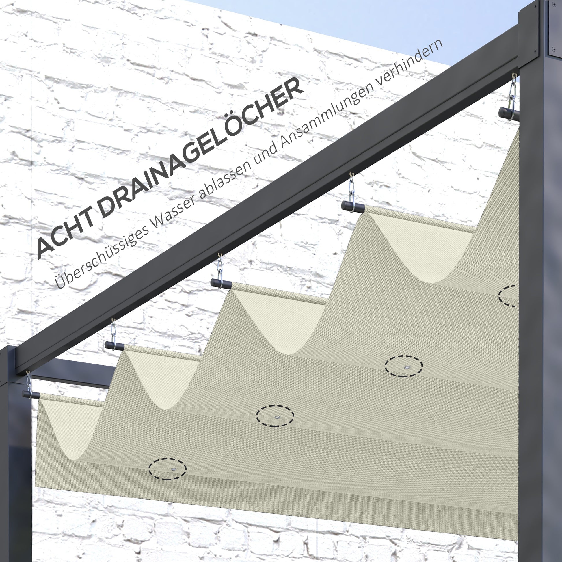 Replacement Canopy for 2.85 x 2 m Pergola, water-repellent retractable Wave Canopy with rain drainage holes, UV protection 30+, winterproof sunshade cover for garden, balcony, terrace, Cream White
