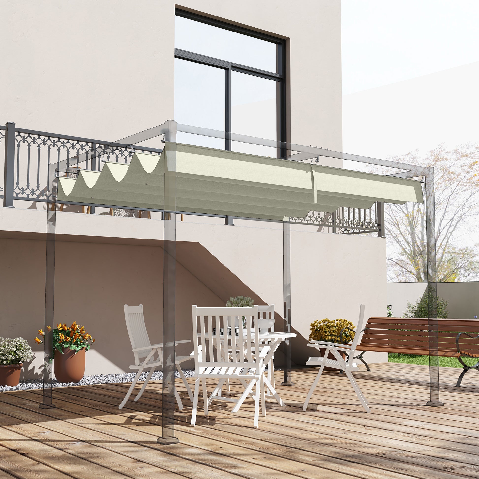 Replacement Canopy for 2.85 x 2 m Pergola, water-repellent retractable Wave Canopy with rain drainage holes, UV protection 30+, winterproof sunshade cover for garden, balcony, terrace, Cream White
