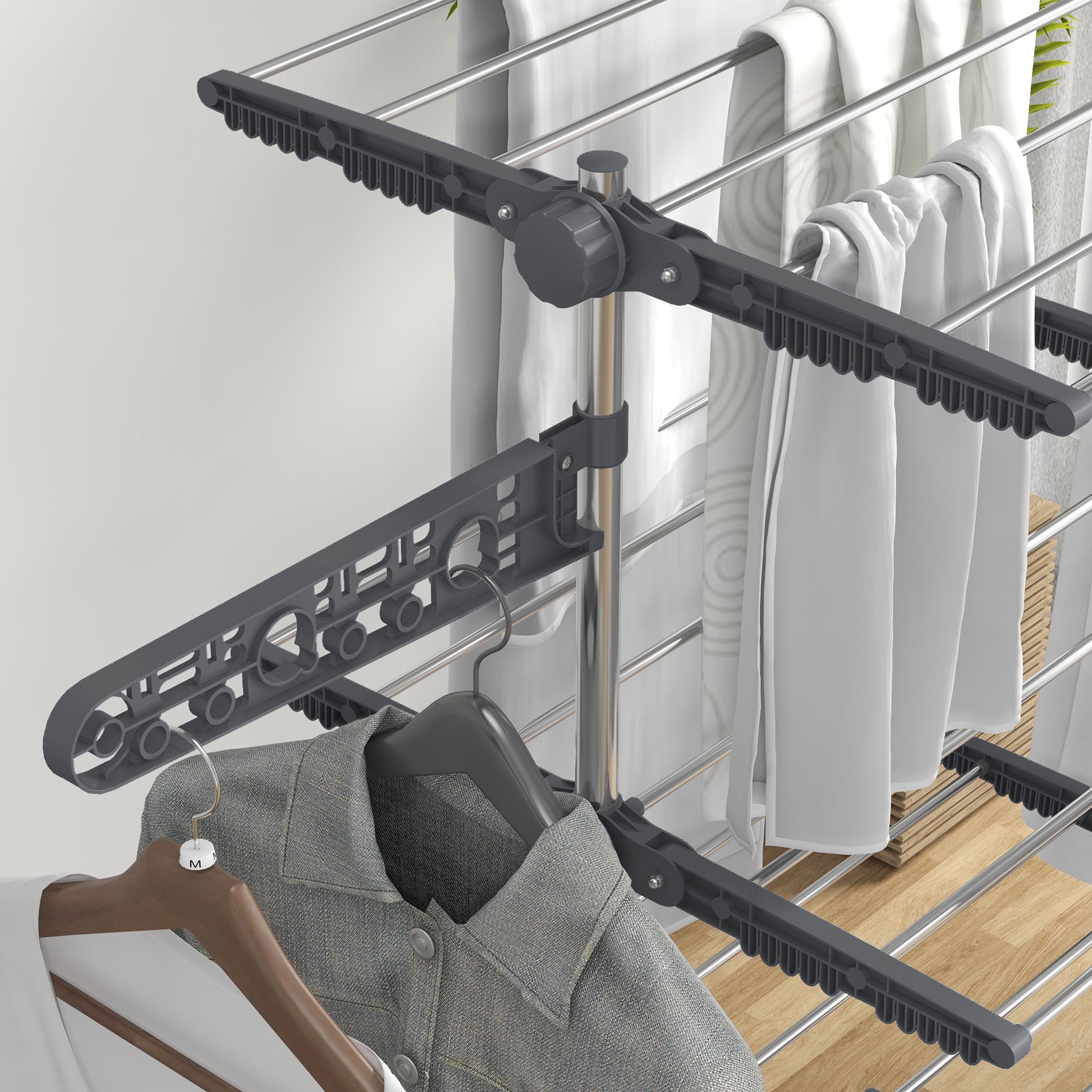 Clothes Rack Tower Clothes Dryer with 4 Levels, Folding Wings, Wheels, Tower Clothes Dryer for Indoor and Outdoor Use, 142 x 55 x 172 cm, Gray