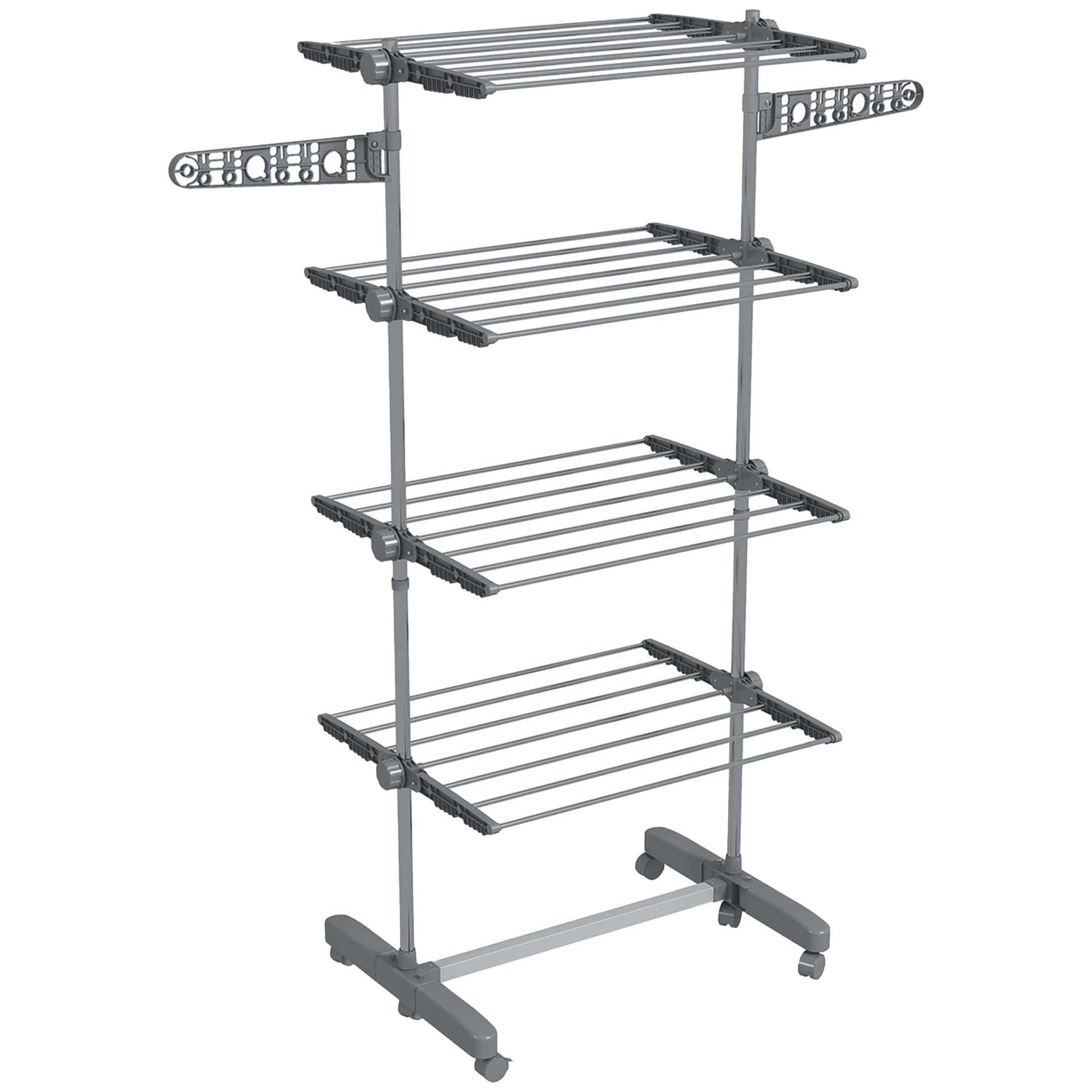 Clothes Rack Tower Clothes Dryer with 4 Levels, Folding Wings, Wheels, Tower Clothes Dryer for Indoor and Outdoor Use, 142 x 55 x 172 cm, Gray
