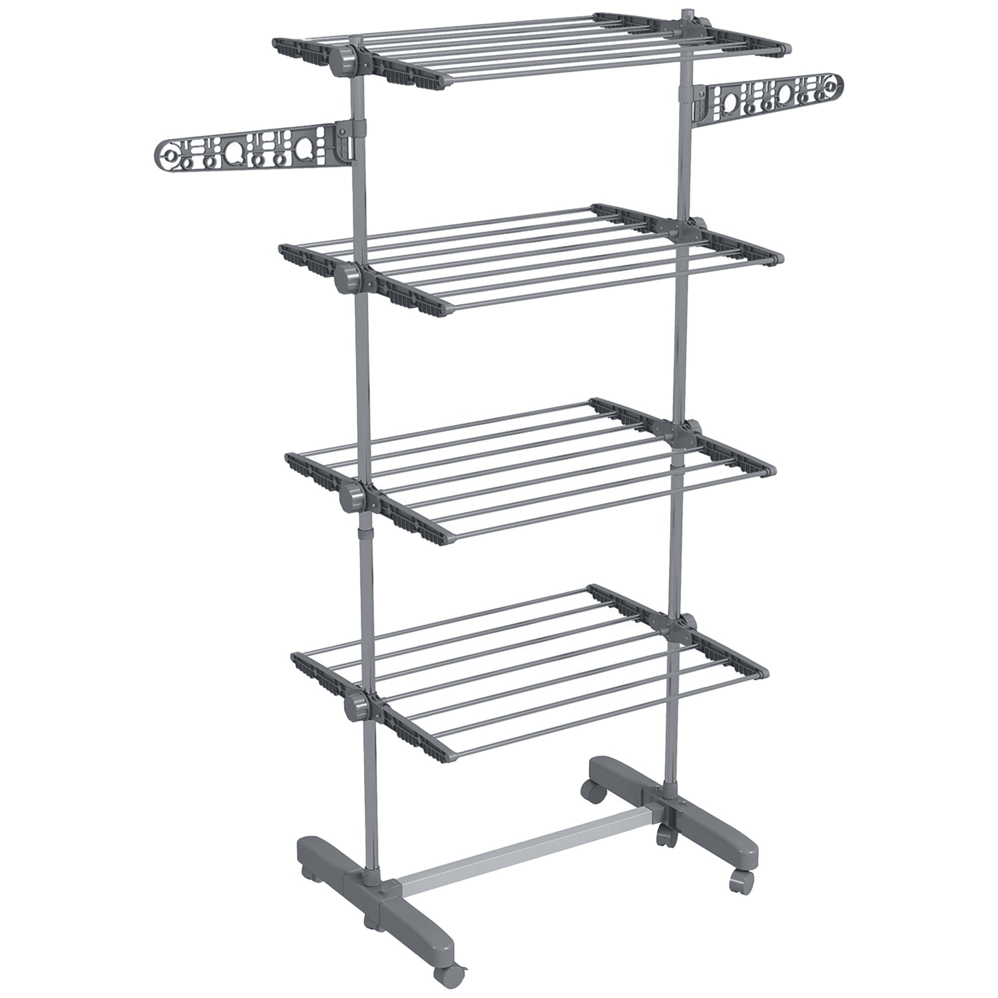 Clothes Rack Tower Clothes Dryer with 4 Levels, Folding Wings, Wheels, Tower Clothes Dryer for Indoor and Outdoor Use, 142 x 55 x 172 cm, Gray