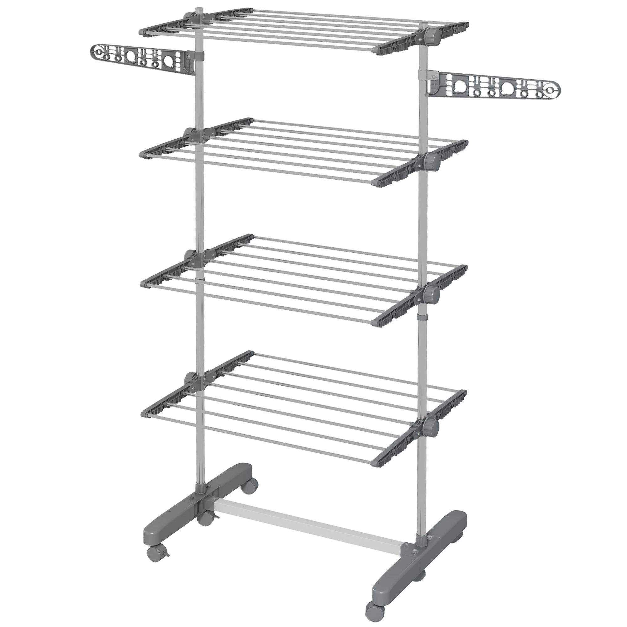Clothes Rack Tower Clothes Dryer with 4 Levels, Folding Wings, Wheels, Tower Clothes Dryer for Indoor and Outdoor Use, 142 x 55 x 172 cm, Gray