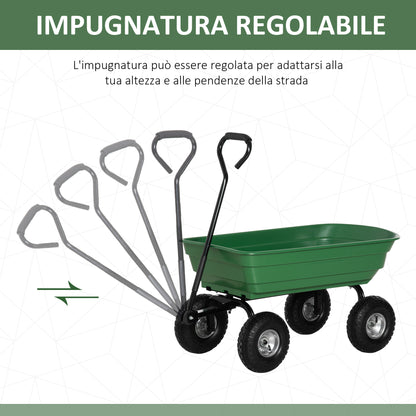 Garden Cart with Steel Frame and Pneumatic Tires, Soft Grip Handle, 250kg Capacity, 108x52x100cm, Green