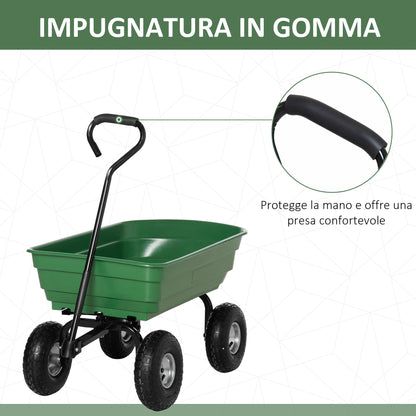 Garden Cart with Steel Frame and Pneumatic Tires, Soft Grip Handle, 250kg Capacity, 108x52x100cm, Green