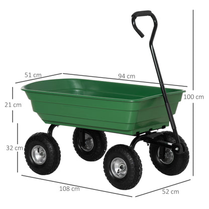 Garden Cart with Steel Frame and Pneumatic Tires, Soft Grip Handle, 250kg Capacity, 108x52x100cm, Green