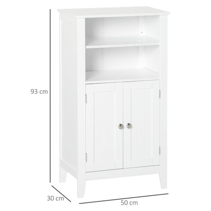 Bathroom Cabinet with Adjustable Shelves and 2 Doors, Multipurpose Wooden Bathroom Cabinet, White, 50x30x93cm