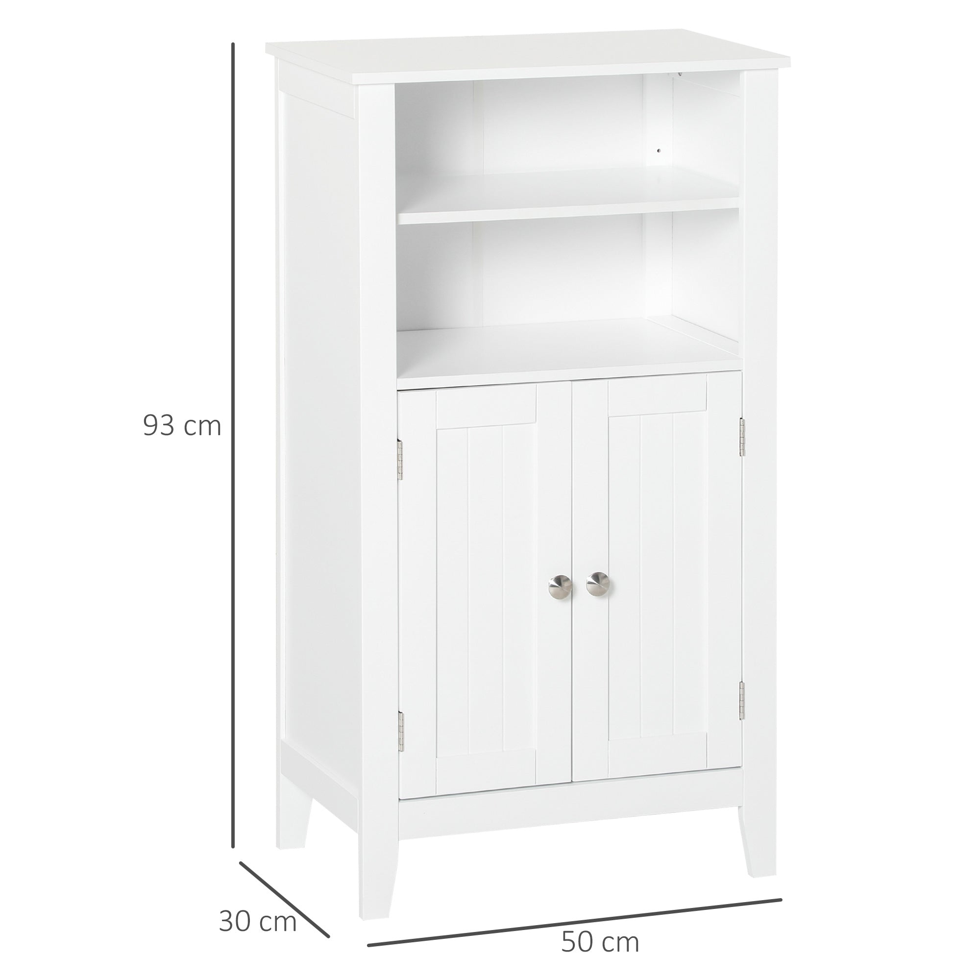 Bathroom Cabinet with Adjustable Shelves and 2 Doors, Multipurpose Wooden Bathroom Cabinet, White, 50x30x93cm