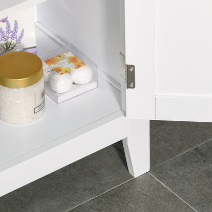 Bathroom Cabinet with Adjustable Shelves and 2 Doors, Multipurpose Wooden Bathroom Cabinet, White, 50x30x93cm