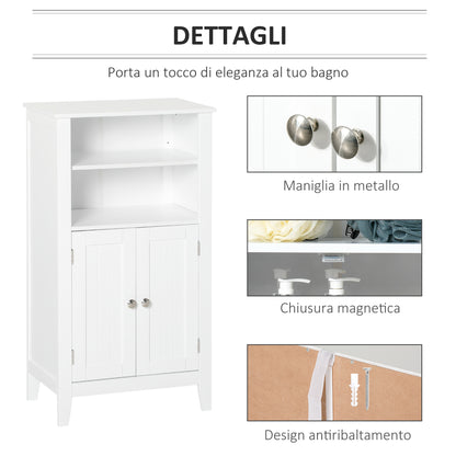 Bathroom Cabinet with Adjustable Shelves and 2 Doors, Multipurpose Wooden Bathroom Cabinet, White, 50x30x93cm