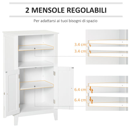 Bathroom Cabinet with Adjustable Shelves and 2 Doors, Multipurpose Wooden Bathroom Cabinet, White, 50x30x93cm