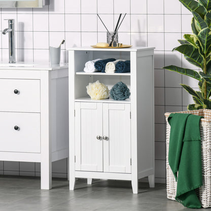 Bathroom Cabinet with Adjustable Shelves and 2 Doors, Multipurpose Wooden Bathroom Cabinet, White, 50x30x93cm