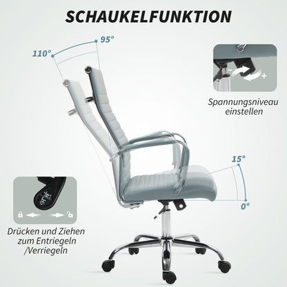 Office Chair Ergonomic Desk Chair with Rocking Function, Height Adjustable Swivel Chair with Armrest Computer Chair, Faux Leather, Light Grey