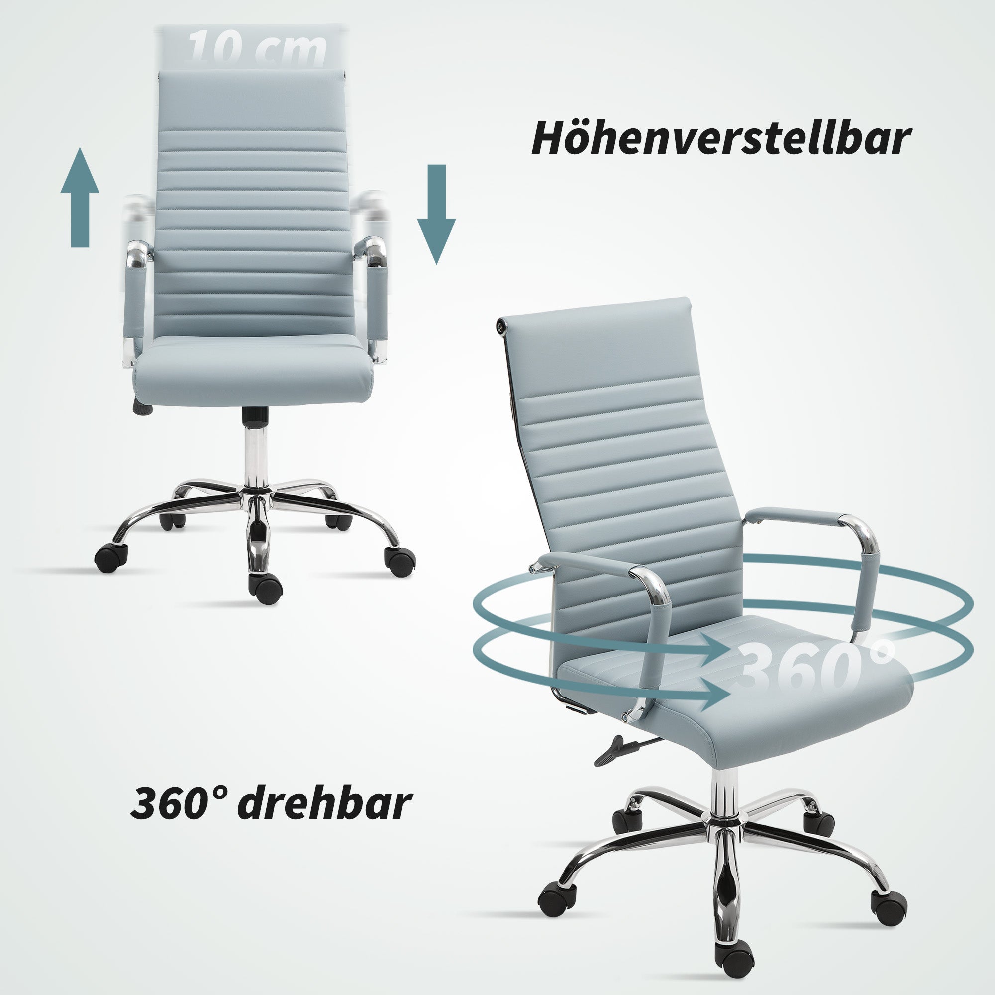 Office Chair Ergonomic Desk Chair with Rocking Function, Height Adjustable Swivel Chair with Armrest Computer Chair, Faux Leather, Light Grey