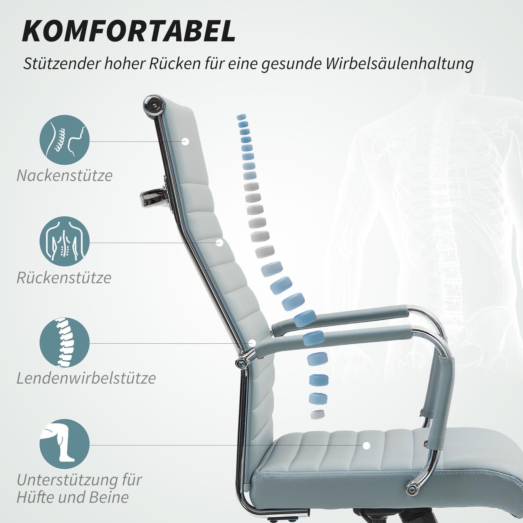 Office Chair Ergonomic Desk Chair with Rocking Function, Height Adjustable Swivel Chair with Armrest Computer Chair, Faux Leather, Light Grey