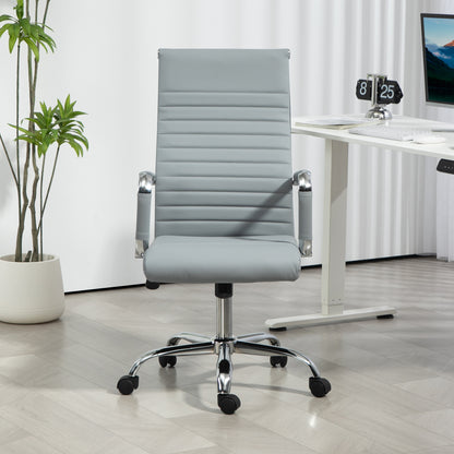 Office Chair Ergonomic Desk Chair with Rocking Function, Height Adjustable Swivel Chair with Armrest Computer Chair, Faux Leather, Light Grey