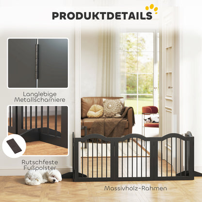 5-Piece Dog Gate, 103 x 24 in Folding Gate with Door, Freestanding Safety Gate with 2 Support Feet for Kitchen and Hallway, Black
