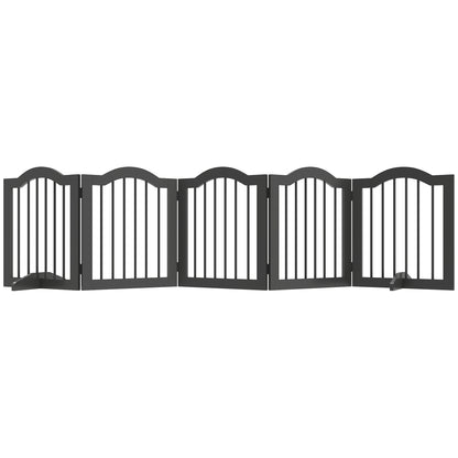 5-Piece Dog Gate, 103 x 24 in Folding Gate with Door, Freestanding Safety Gate with 2 Support Feet for Kitchen and Hallway, Black