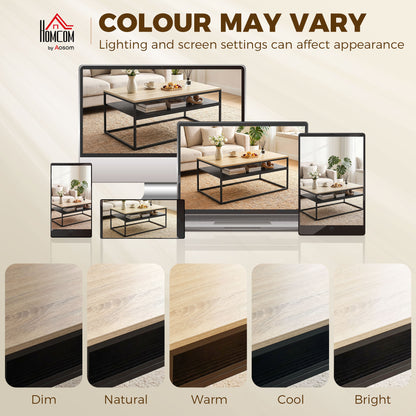 Coffee Table with Shelf, Modern Industrial Side Table for Living Room or Bedroom, 39.4 x 23.6 x 18.5 in (100 x 59.8 x 47 cm), Oak