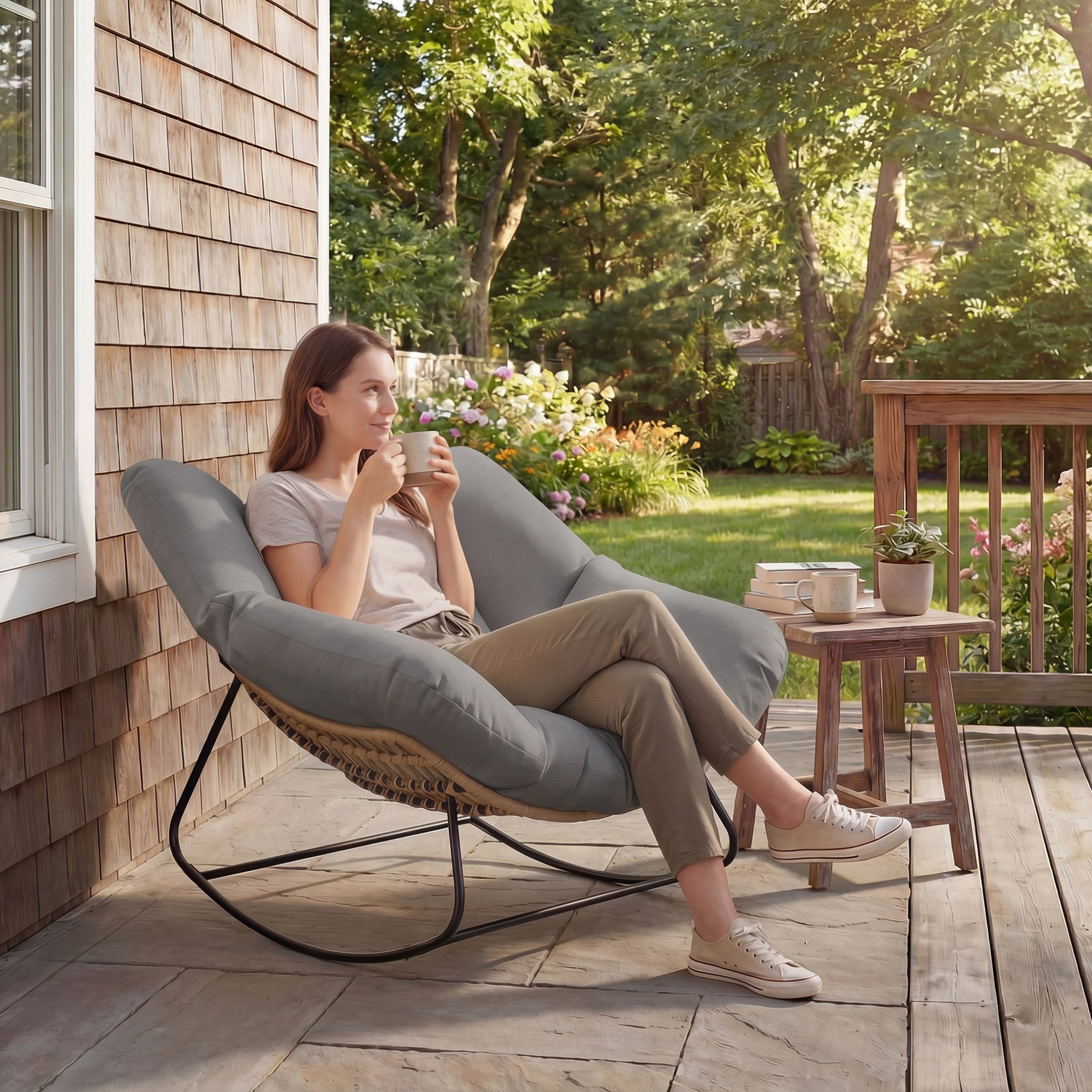 Swing Chair with Cushion — Weatherproof Outdoor/Indoor Egg Chair, Gray, Supports up to 265 lb