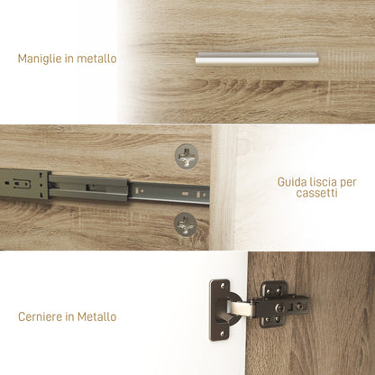 Living Room Sideboard with 3 Cabinets and 2 Drawers, Modern Space-Saving Sideboard with Adjustable Shelf in Wood, 106x35x76 cm, Wood Color