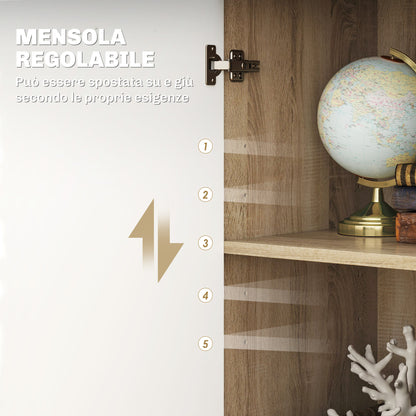 Living Room Sideboard with 3 Cabinets and 2 Drawers, Modern Space-Saving Sideboard with Adjustable Shelf in Wood, 106x35x76 cm, Wood Color