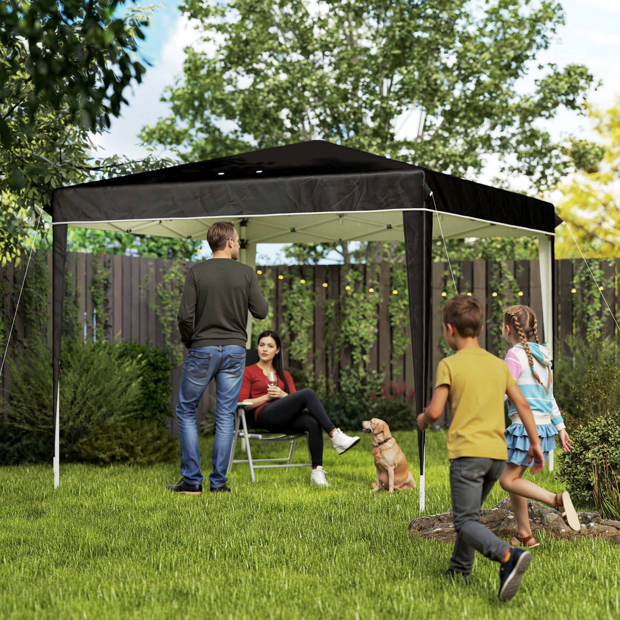 Gazebo 3x3 m Foldable Pop Up Adjustable Height with Drainage Holes, Outdoor Gazebo in Metal and Oxford Fabric with Carrying Bag, UV50+, for Garden, Parties, Camping, Black