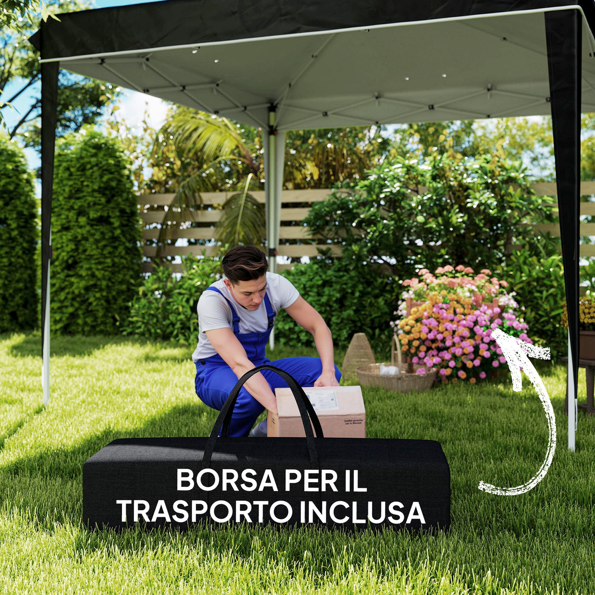 Gazebo 3x3 m Foldable Pop Up Adjustable Height with Drainage Holes, Outdoor Gazebo in Metal and Oxford Fabric with Carrying Bag, UV50+, for Garden, Parties, Camping, Black