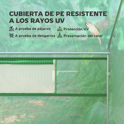 Outdoor Greenhouse 4x3x2 m Tunnel Greenhouse with 2 Mesh Windows Anti-UV PE Cover and 1 Roll-Up Door with Zipper Green Garden Greenhouse