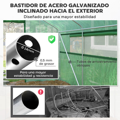 Outdoor Greenhouse 4x3x2 m Tunnel Greenhouse with 2 Mesh Windows Anti-UV PE Cover and 1 Roll-Up Door with Zipper Green Garden Greenhouse