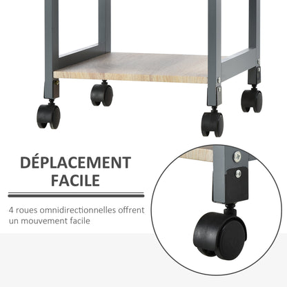 Kitchen Service Cart Trolley with Wheels 2 Shelves + Removable Tray + Drawer Pine Wood MDF Gray Light Oak