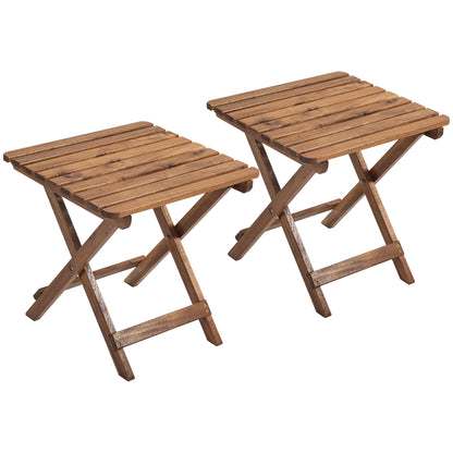 Side Table Outdoor, Set of 2 Garden Tables, Folding Camping Table made of Wood, Folding Table for Garden, Balcony, Teak, 45 x 45 x 45 cm