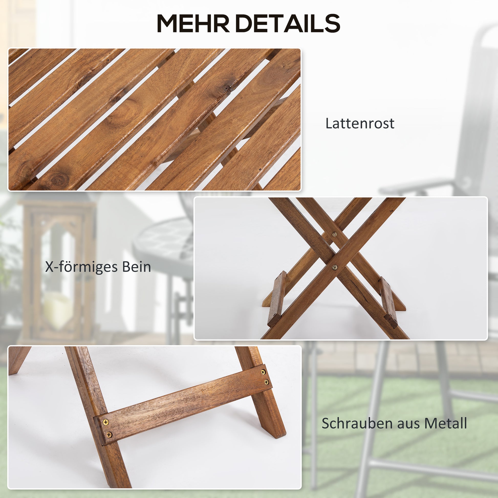Side Table Outdoor, Set of 2 Garden Tables, Folding Camping Table made of Wood, Folding Table for Garden, Balcony, Teak, 45 x 45 x 45 cm