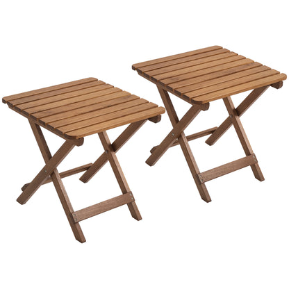 Side Table Outdoor, Set of 2 Garden Tables, Folding Camping Table made of Wood, Folding Table for Garden, Balcony, Teak, 45 x 45 x 45 cm