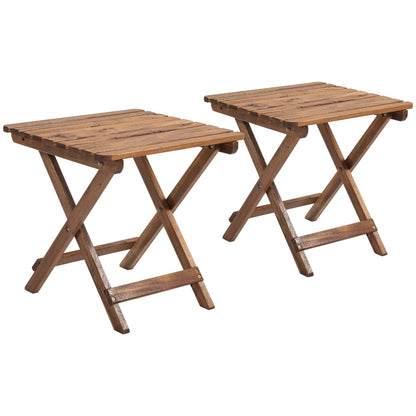 Side Table Outdoor, Set of 2 Garden Tables, Folding Camping Table made of Wood, Folding Table for Garden, Balcony, Teak, 45 x 45 x 45 cm