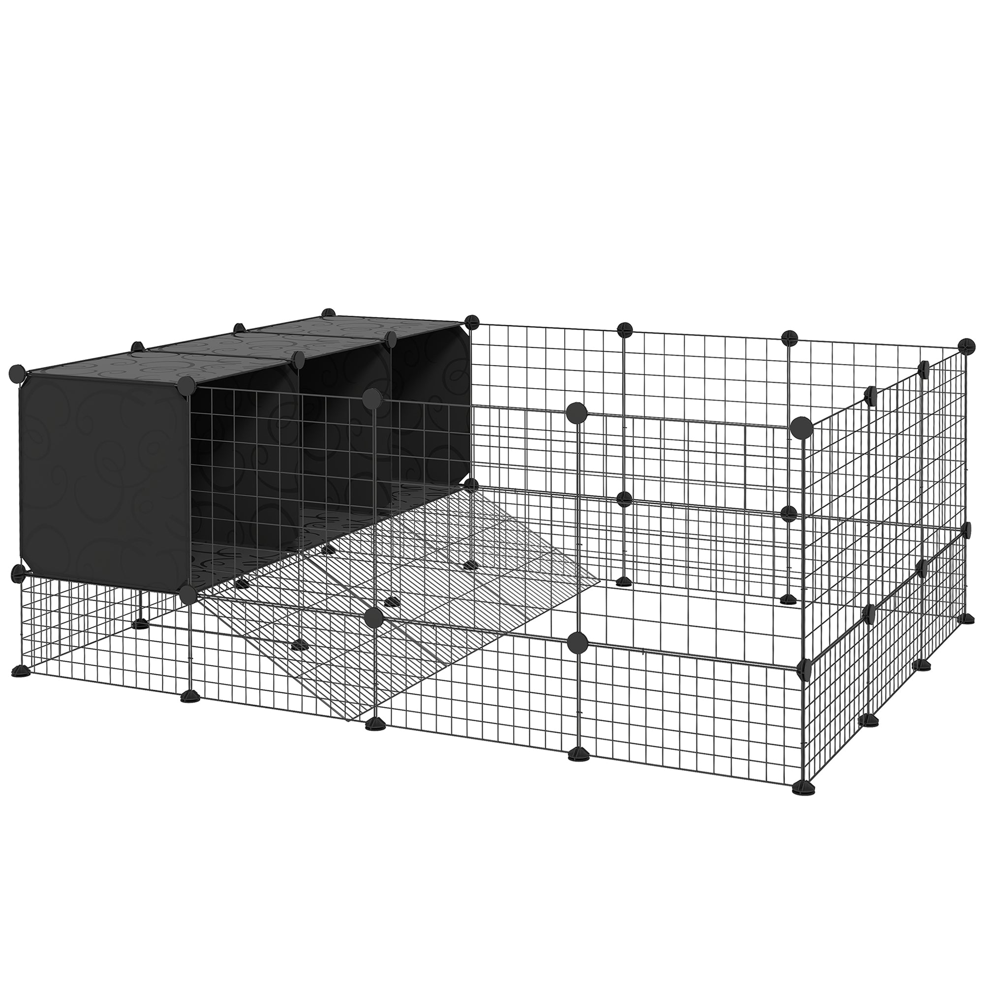 DIY Pet Fence Rabbit Park Rabbit Enclosure with 39 Panels and 3 Nests for Guinea Pigs, Rabbits, and Hedgehogs Black
