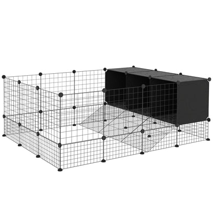 DIY Pet Fence Rabbit Park Rabbit Enclosure with 39 Panels and 3 Nests for Guinea Pigs, Rabbits, and Hedgehogs Black