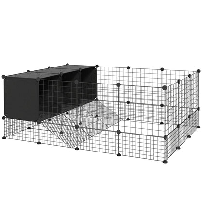 DIY Pet Fence Rabbit Park Rabbit Enclosure with 39 Panels and 3 Nests for Guinea Pigs, Rabbits, and Hedgehogs Black