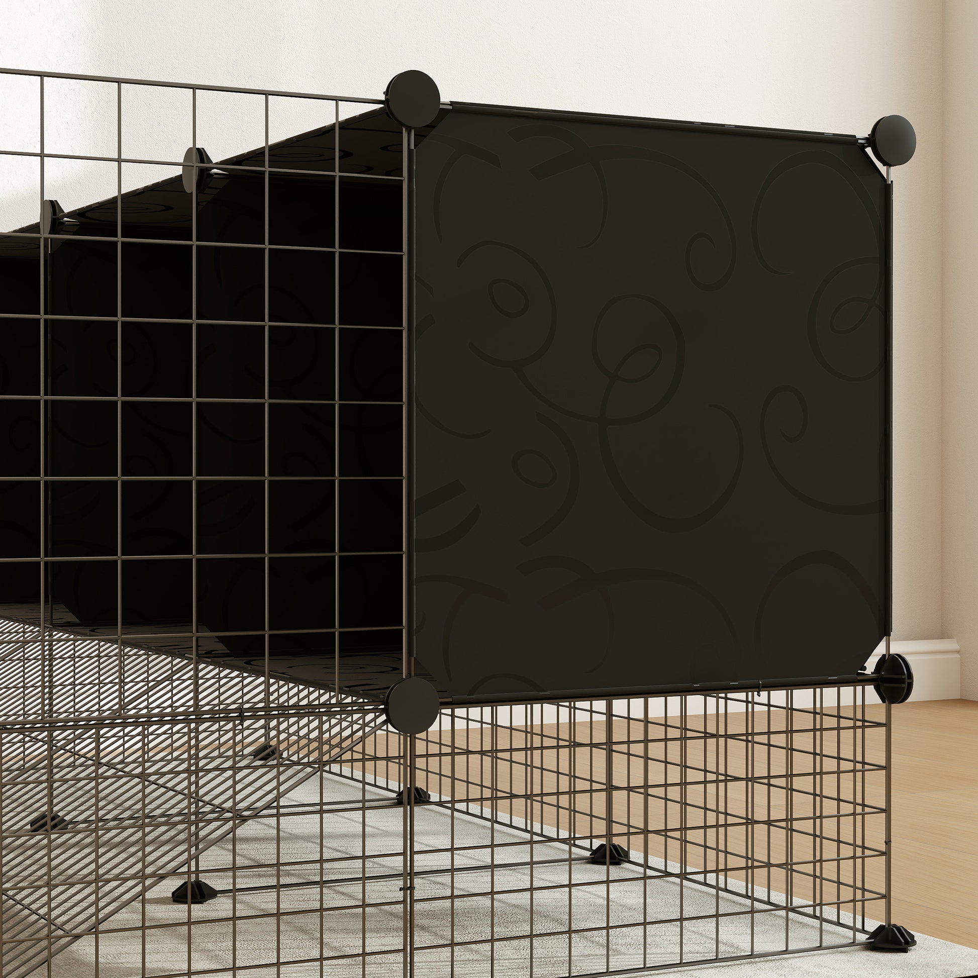 DIY Pet Fence Rabbit Park Rabbit Enclosure with 39 Panels and 3 Nests for Guinea Pigs, Rabbits, and Hedgehogs Black