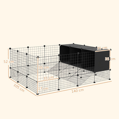 DIY Pet Fence Rabbit Park Rabbit Enclosure with 39 Panels and 3 Nests for Guinea Pigs, Rabbits, and Hedgehogs Black