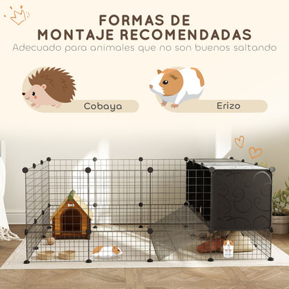 DIY Pet Fence Rabbit Park Rabbit Enclosure with 39 Panels and 3 Nests for Guinea Pigs, Rabbits, and Hedgehogs Black